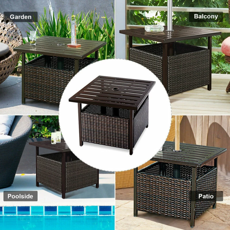 Deals ๐ Costway Brown Rattan Wicker Steel Side Table Outdoor Furniture Deck Patio ๐ - Image 4