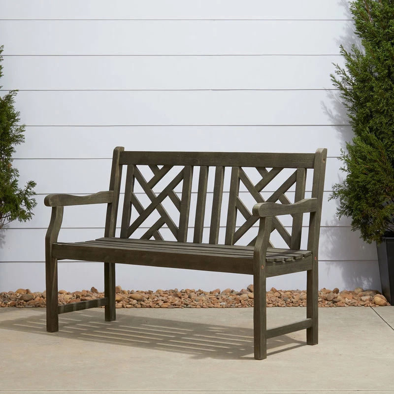New ✨ Vifah Renaissance Eco-Friendly 4' Outdoor Hand-Scraped Hardwood Garden Bench, Grey 💯 - Image 3