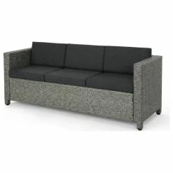 Flash Sale 🔔 GDFStudio Cony Outdoor Wicker 3-Seater Sofa, Mix Black/Dark Gray Cushion 🎁