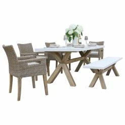 Cheapest 🎁 Outdoor Interiors 6-Piece Ivory Composite, Wheat Wicker And Eucalyptus Wash Rectangle Dining Set 👏