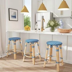 Best deal 🛒 Butler Specialty Company Tobias Blue And White Rattan Counter Stool ✔️
