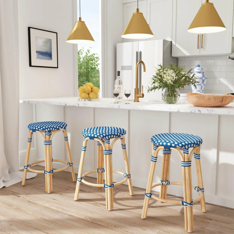 Best deal 🛒 Butler Specialty Company Tobias Blue And White Rattan Counter Stool ✔️