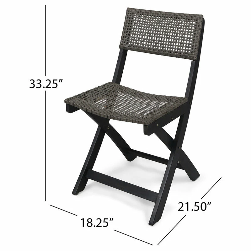 Wholesale ❤️ GDFStudio Truda Acacia Wood Foldable Bistro Chairs, Set Of 2, Dark Gray, Brown Wicker ❤️ - Image 6
