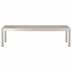 Hot Sale 😀 GDFStudio Chloe Coral Outdoor Aluminum Dining Bench With Faux Wood Seat, Natural/Silver ✔️