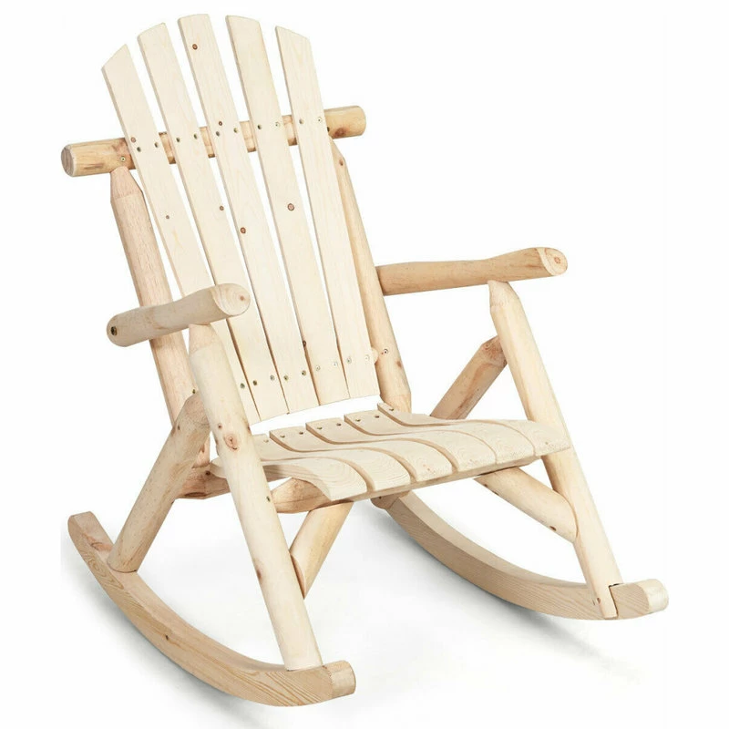 Budget π― Costway Log Rocking Chair Wood Single Porch Rocker Patio Deck Furniture Natural β¨
