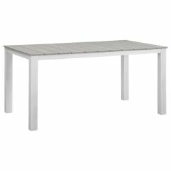 Cheapest 🔔 LexMod Maine 63" Outdoor Aluminum Dining Table, White Light Gray 😍