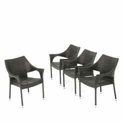 Outlet 🎉 GDFStudio GDF Studio Miranda Outdoor Mix Mocha Wicker Stacking Dining Chairs, Set Of 4 😀