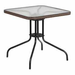 Best Pirce 🎉 Flash Furniture 28" Square Glass Top Patio Dining Table In Black Brown 🎁