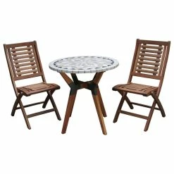 Best reviews of 😍 Outdoor Interiors 3-Piece Spanish Marble And Eucalyptus Bistro Set With Folding Chairs 😀