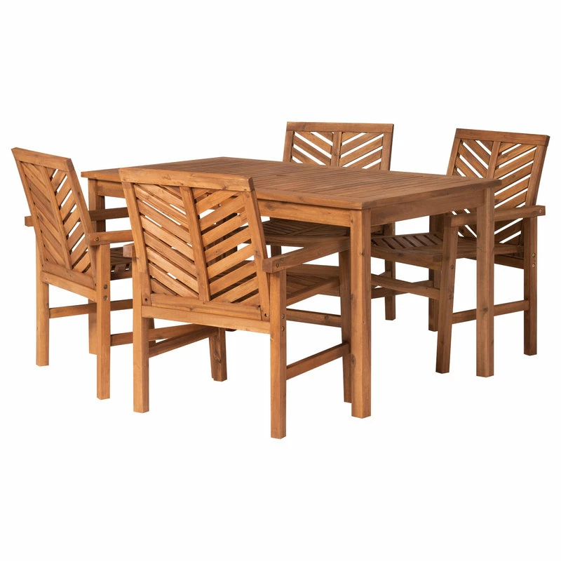Hot Sale ๐คฉ Walker Edison 5-Piece Chevron Outdoor Patio Dining Set, Brown ๐