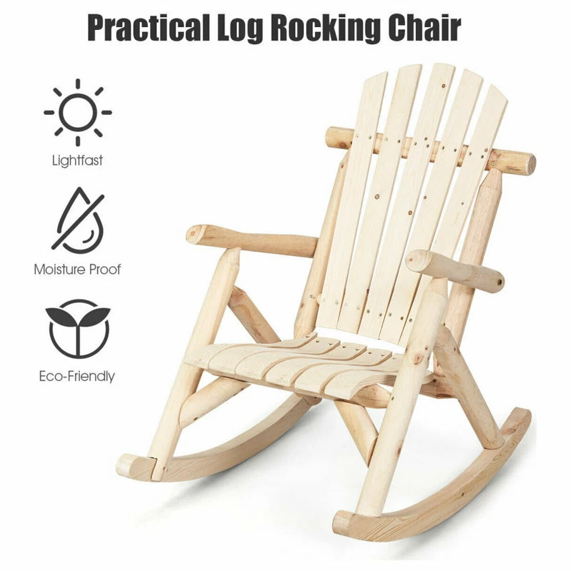 Budget π― Costway Log Rocking Chair Wood Single Porch Rocker Patio Deck Furniture Natural β¨ - Image 5
