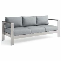 Flash Sale 😍 LexMod Shore Outdoor Patio Aluminum Sofa, Silver Gray ⌛