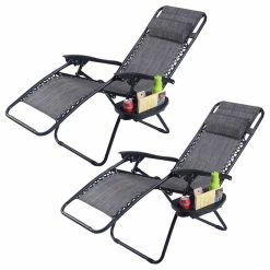 Flash Sale 🌟 Costway 2PC Folding Zero Gravity Reclining Lounge Chairs Patio W/Utility Tray ❤️