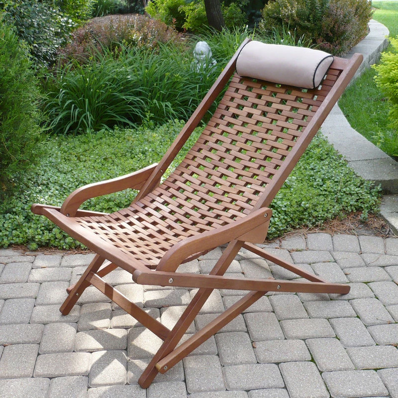 Wholesale 😀 Outdoor Interiors Cambria Eucalyptus Folding Swing Lounge Chair With Beige Pillow 🔔 - Image 2