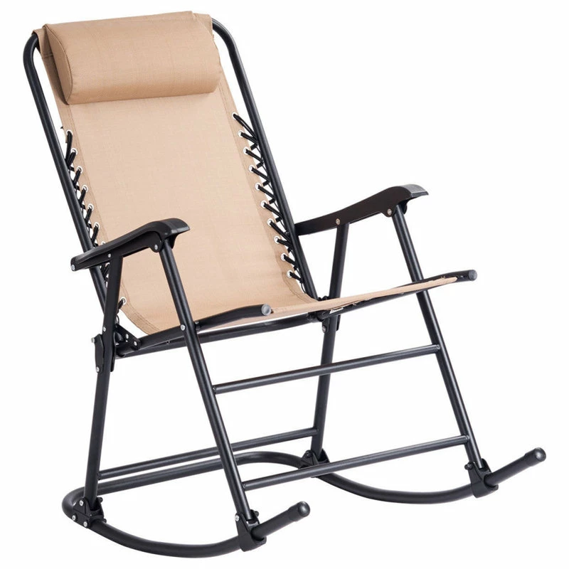 Deals ❤️ Costway Folding Zero Gravity Rocking Chair Rocker Outdoor Patio Headrest Beige 🔥 - Image 2