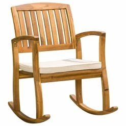 Coupon 🎁 GDFStudio GDF Studio Sadie Outdoor Acacia Wood Rocking Chair With Cushion 👏