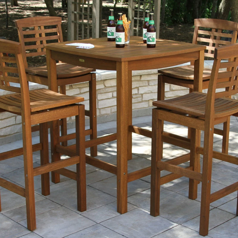 Best deal ๐ Outdoor Interiors 5-Piece Square Eucalyptus Bar Height Dining Set With Bar Chairs โค๏ธ - Image 2