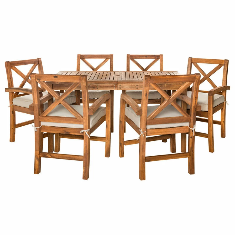 Best Pirce ๐ Walker Edison Outdoor Acacia Wood Simple Patio 7-Piece Dining Set With X-Design, Brown ๐ - Image 3