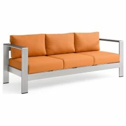 Best Pirce 🔔 LexMod Shore Outdoor Patio Aluminum Sofa, Silver Orange ❤️