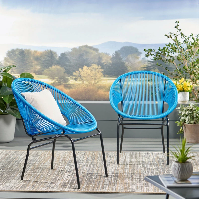 Brand new ๐ GDFStudio Carolina Outdoor Modern Faux Rattan Club Chair, Set Of 2, Blue/Black ๐ - Image 2