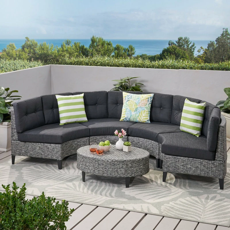 Cheapest 🤩 GDFStudio GDF Studio 5-Piece Currituck Outdoor Black Wicker Sofa, Dark Gray Set ❤️ - Image 2
