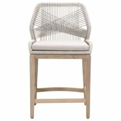 Budget 🥰 EFL Loom Outdoor Counter Stool Taupe & White Flat Rope, Pumice, Gray Teak ⌛