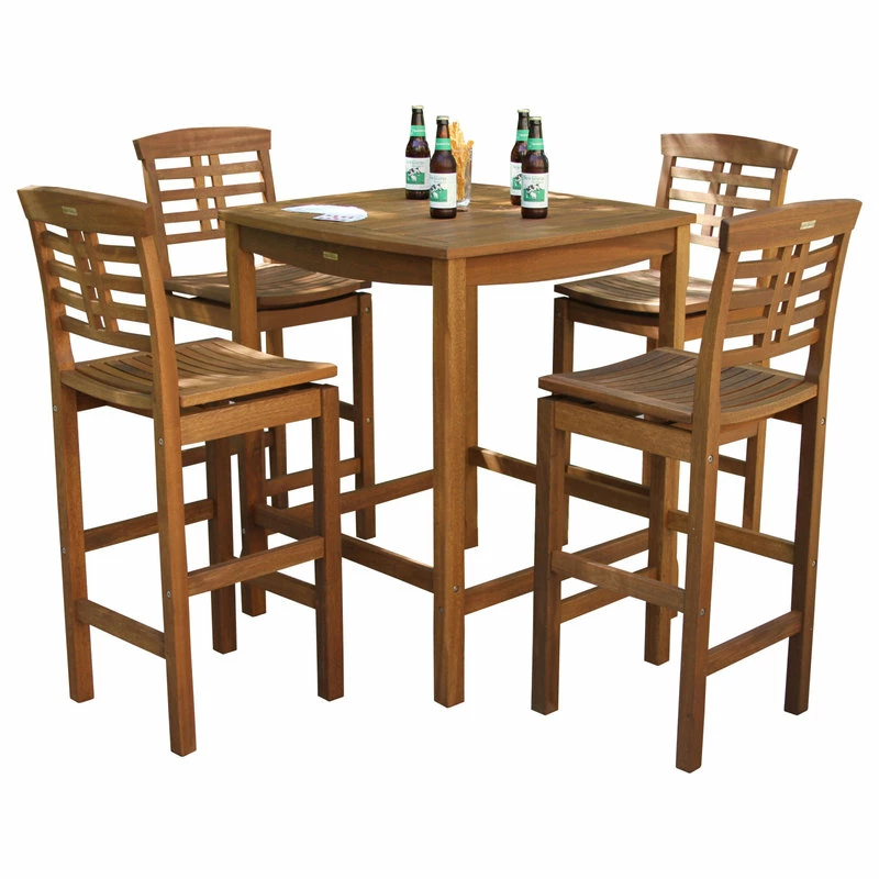 Best deal ๐ Outdoor Interiors 5-Piece Square Eucalyptus Bar Height Dining Set With Bar Chairs โค๏ธ