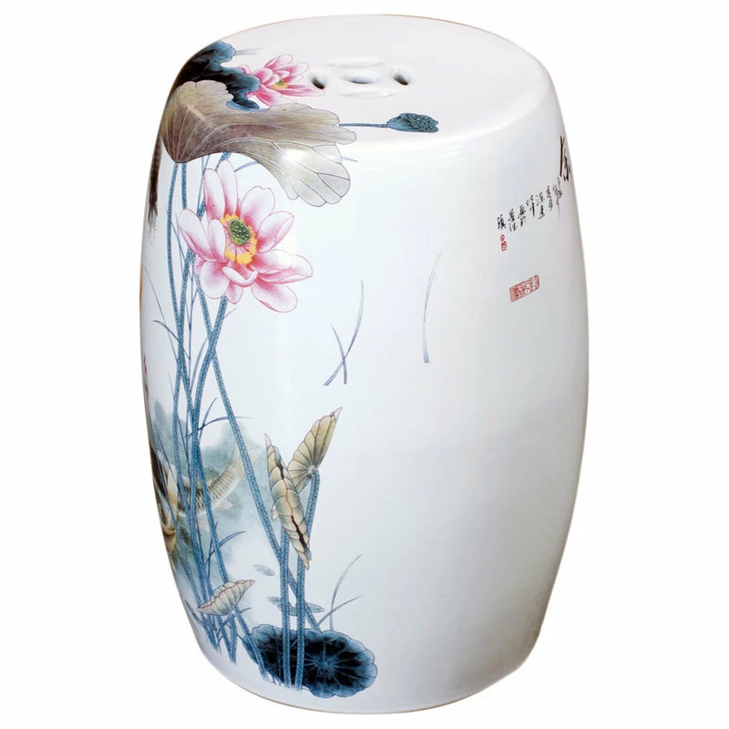 Coupon ๐ China Furniture And Arts White Porcelain Koi Fish Lotus Pond Motif Asian Garden Stool ๐ฏ - Image 2