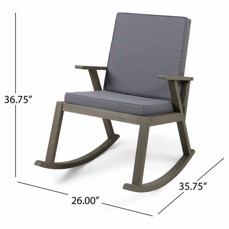 Best Sale 🤩 GDFStudio Andy Outdoor Acacia Wood Rocking Chair With Water-Resistant Cushions, Gray/Dark 👍 - Image 3