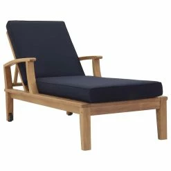 Deals 🛒 Modway Marina Outdoor Patio Teak Single Chaise, Natual Navy ❤️
