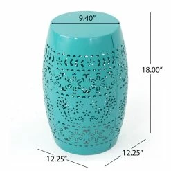Flash Sale 🥰 GDFStudio GDF Studio Riley Outdoor 12" Lace Cut Iron Side Table, Teal 🤩 -GDF Studio Shop 91f1c24d02399837 2049 w800 h800 b1 p0