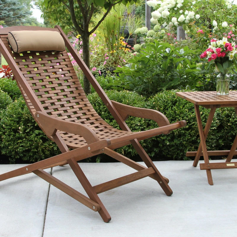 Wholesale 😀 Outdoor Interiors Cambria Eucalyptus Folding Swing Lounge Chair With Beige Pillow 🔔 - Image 8