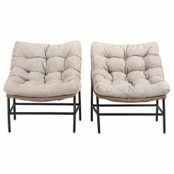 Budget 🎁 Walker Edison Outdoor Rattan Scoop Chairs, Natural, Set Of 2 ⭐