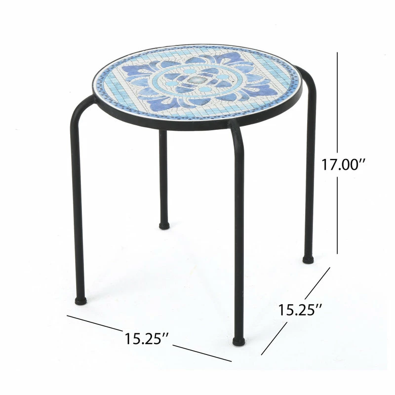 Hot Sale ๐ GDFStudio GDF Studio Sindarin Outdoor Blue And White Ceramic Tile Iron Frame Side Table ๐งจ - Image 3