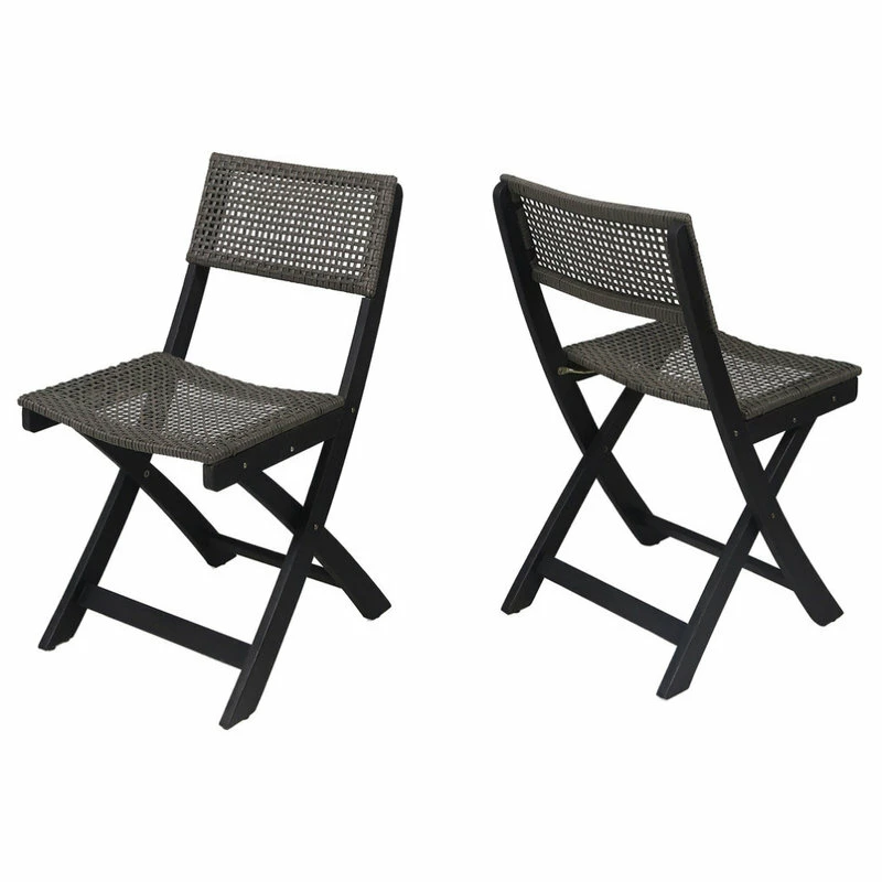 Wholesale ❤️ GDFStudio Truda Acacia Wood Foldable Bistro Chairs, Set Of 2, Dark Gray, Brown Wicker ❤️