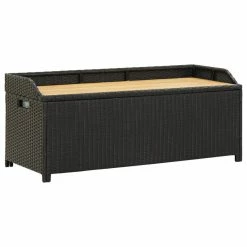 New 🔥 Vida XL LLC VidaXL Patio Storage Bench 47.2" Poly Rattan Black Seating Organizer Stand" ✨