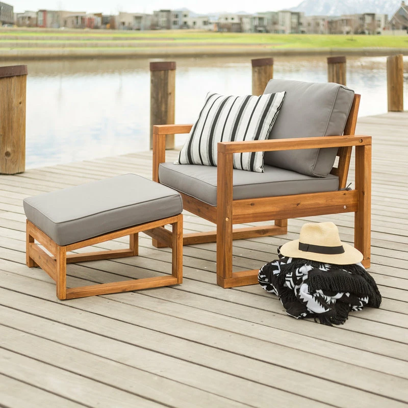 Coupon ๐ Walker Edison Open 2-Piece Side Chair And Ottoman Set With Cushions, Brown โ๏ธ - Image 2