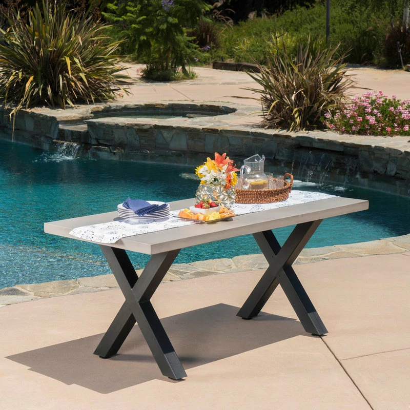 Best deal ๐ฏ GDFStudio GDF Studio Galatian Outdoor White Concrete Dining Table With Black Iron Legs ๐ - Image 3