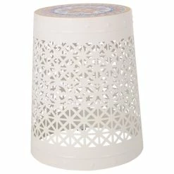Brand new 😉 GDFStudio Jeremias Outdoor Lace Cut Side Table With Tile Top, White, Multi-Color 🧨