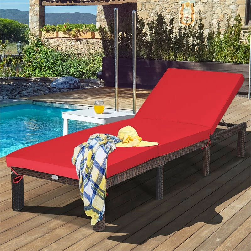 Flash Sale ๐ Costway Rattan & Steel Outdoor Lounge Chair With Removable Cushion In Red ๐งจ - Image 2