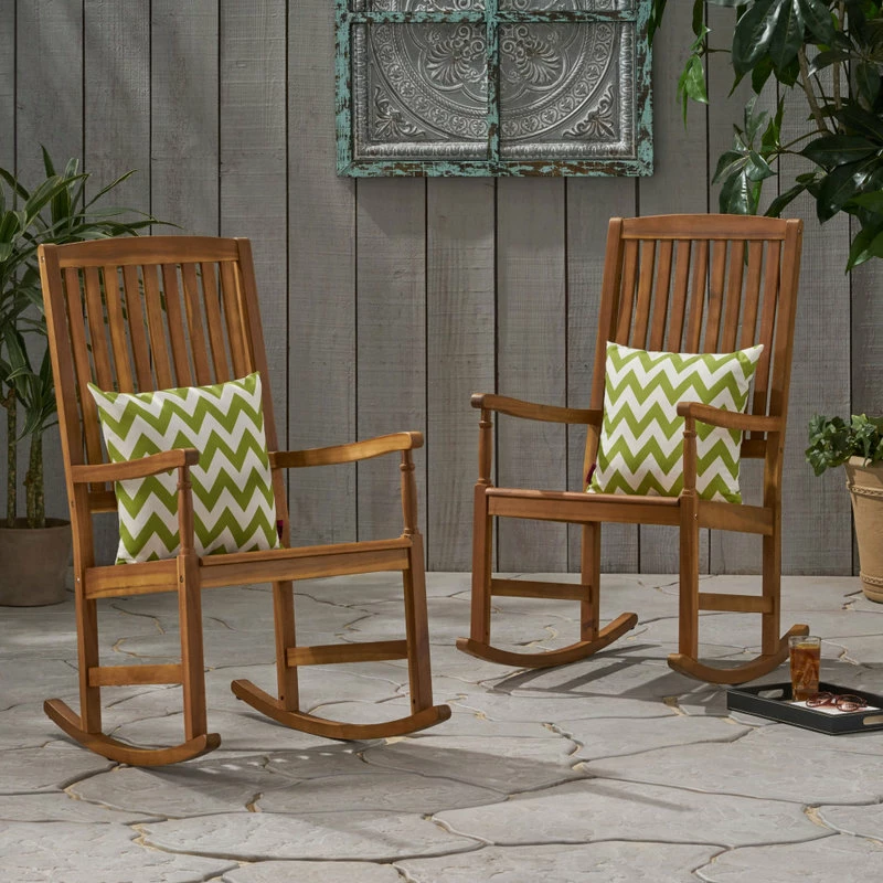 Deals 🤩 GDFStudio Penny Outdoor Acacia Wood Rocking Chairs, Set Of 2, Teak Finish 🥰 - Image 2