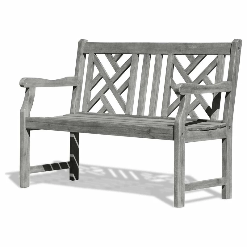 New ✨ Vifah Renaissance Eco-Friendly 4' Outdoor Hand-Scraped Hardwood Garden Bench, Grey 💯