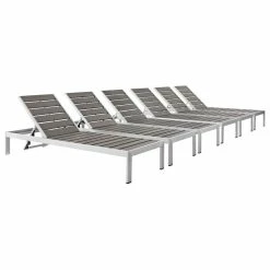 Cheapest 😉 LexMod Shore Chaise Outdoor Aluminum, Set Of 6, Silver Gray 🛒