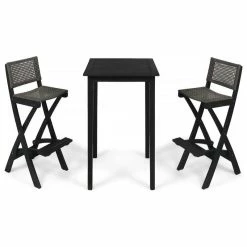 Wholesale 🧨 GDFStudio Elizabeth Outdoor 26" Square 3-Piece Wood And Wicker Bar Height Set, Dark Gray 🌟
