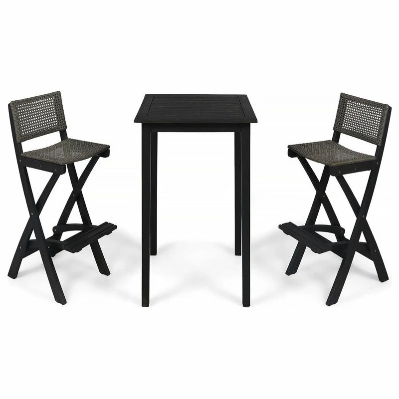 Wholesale ๐งจ GDFStudio Elizabeth Outdoor 26" Square 3-Piece Wood And Wicker Bar Height Set, Dark Gray ๐