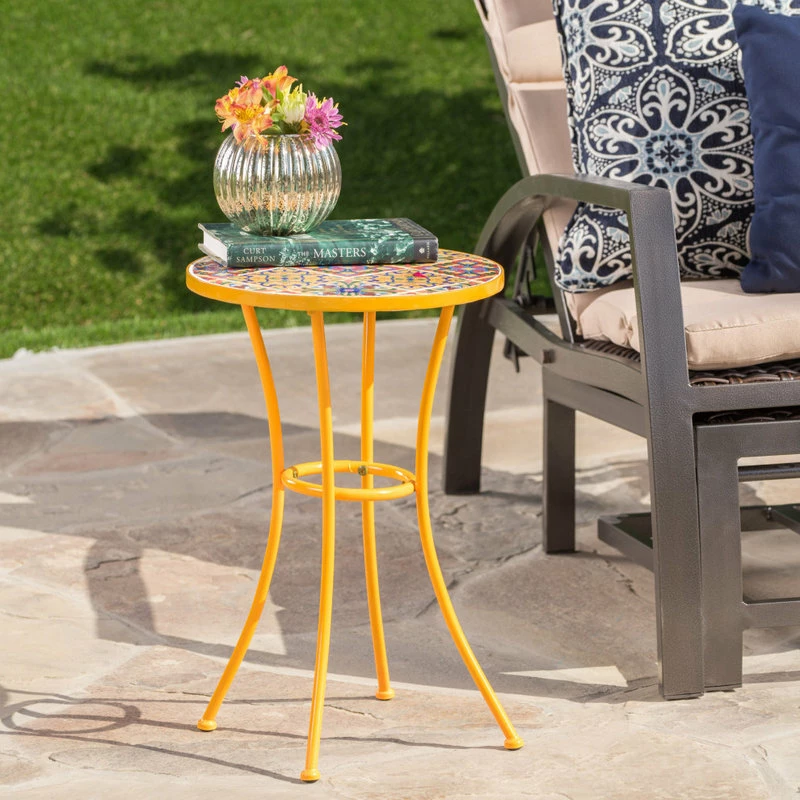 Best deal 🤩 GDFStudio GDF Studio Brienne Outdoor Yellow Ceramic Tile Side Table With Iron Frame 🧨 - Image 2