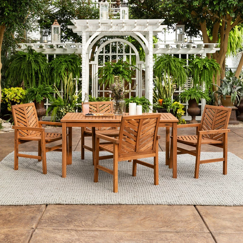 Hot Sale ๐คฉ Walker Edison 5-Piece Chevron Outdoor Patio Dining Set, Brown ๐ - Image 2