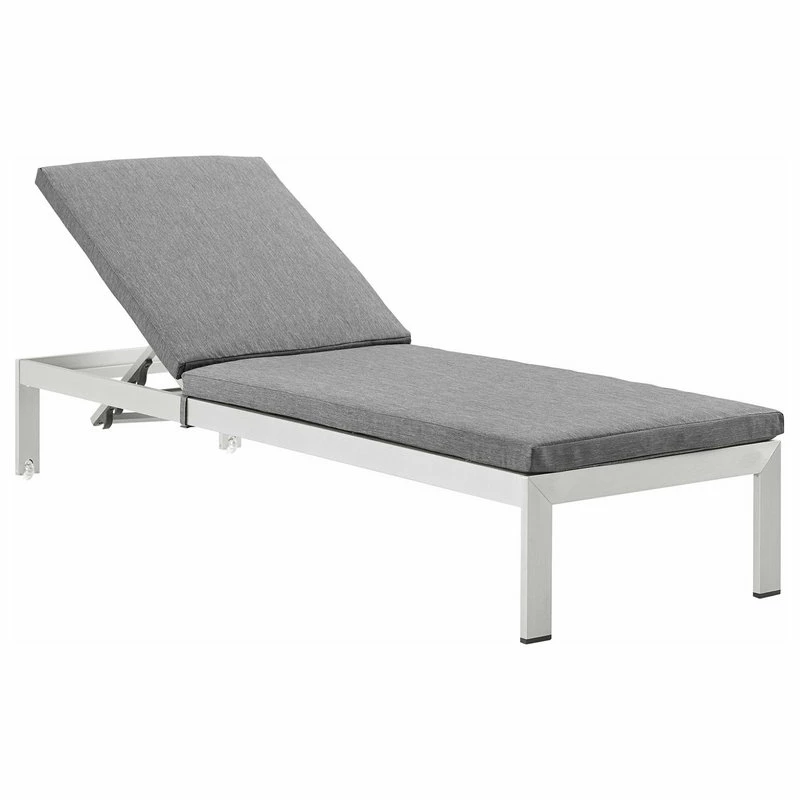 Cheapest ๐ LexMod Shore Outdoor Aluminum Chaise With Cushions, Silver Gray ๐ - Image 4