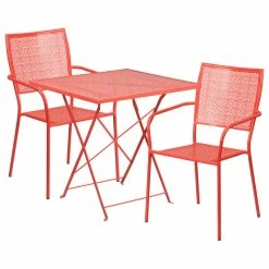Coupon 🔔 Flash Furniture 28" Steel Folding Patio Table Set With 2 Square Back Chair 😀