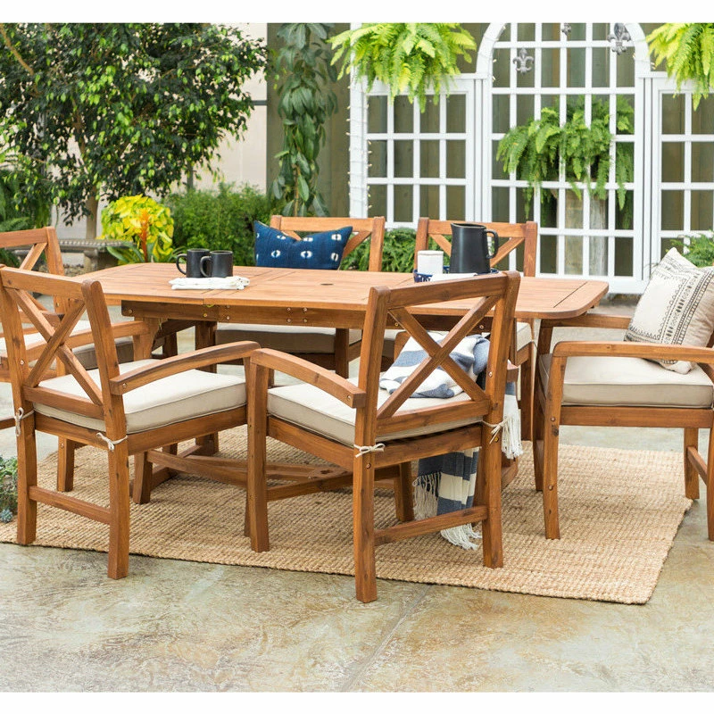 Best Pirce ๐ Walker Edison Outdoor Acacia Wood Simple Patio 7-Piece Dining Set With X-Design, Brown ๐ - Image 2
